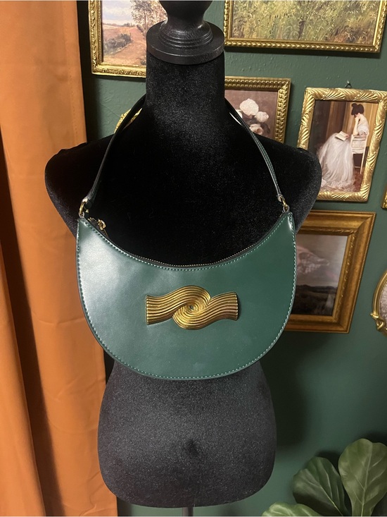 Zara Handbags - Vintage Zara Emerald Green Crescent Shoulder Bag with Gold Accent